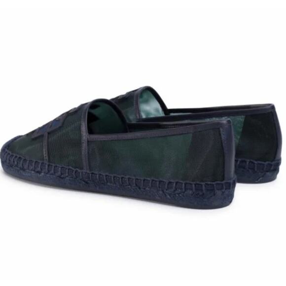 NIB Tory Burch Ines Espadrille Mesh Calf Leather Silk Suede Malachite Navy - Picture 4 of 6